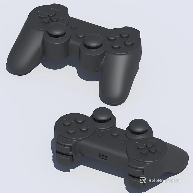 Two Black Game Controllers With Ergonomic Design For Gaming Console Play 3d model 