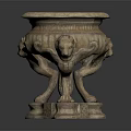 Vintage Style Decorative Household Item With Lion Head Accents And Carved Base Stand