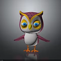 3D Cartoon Owl Character With Pink Yellow Head Polka Dots Blue Eyes White Body