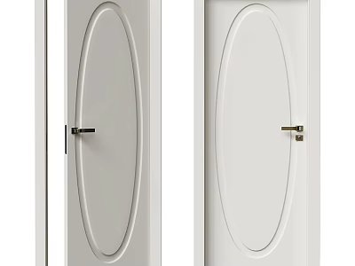 White Hinged Doors with Oval Panel Design and Metal Handles for Home Interior 3d model