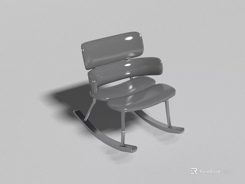 Modern Gray Rocking Chair With Curved Backrest And Rocking Legs Design 3d model 