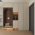 Modern Entryway Shoe Cabinet With Storage Drawers Seat And Potted Plant