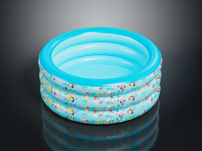 Blue Inflatable Kids Pool With Colorful Cartoon Patterns And Multi Layer Design 3d model