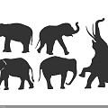Elephant Silhouette Wall Decor With Six Different Poses And Black Design