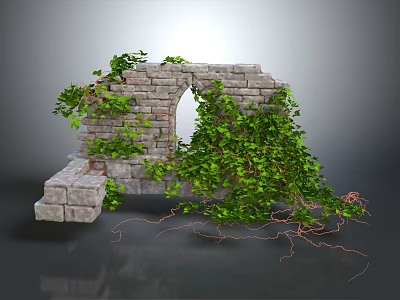 Stone Wall With Archway Covered In Lush Green Ivy And Natural Texture 3d model