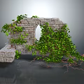 Stone Wall With Archway Covered In Lush Green Ivy And Natural Texture