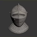 Medieval Knight Helmet With Metal Construction Protective Design And Shiny Decorative Engraved Patterns
