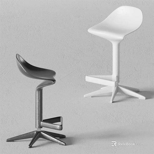 Modern Black And White Bar Stools With Sleek Design And Metal Base 3d model 