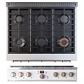 White Kitchen Oven With Stove Top Gold Handle And Control Knobs 3d model