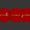 Three Gingerbread Men Figurines Holding Candy Canes On Red Bases Against Black Background