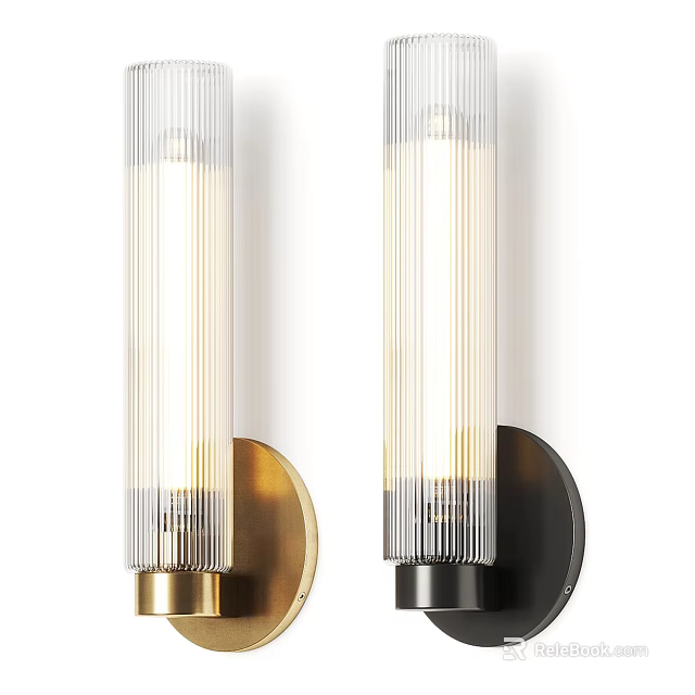 Modern Wall Sconces With Ribbed Glass Shades Brass And Black Bases Warm Light 3d model 