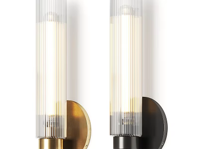 Modern Wall Sconces With Ribbed Glass Shades Brass And Black Bases Warm Light 3d model