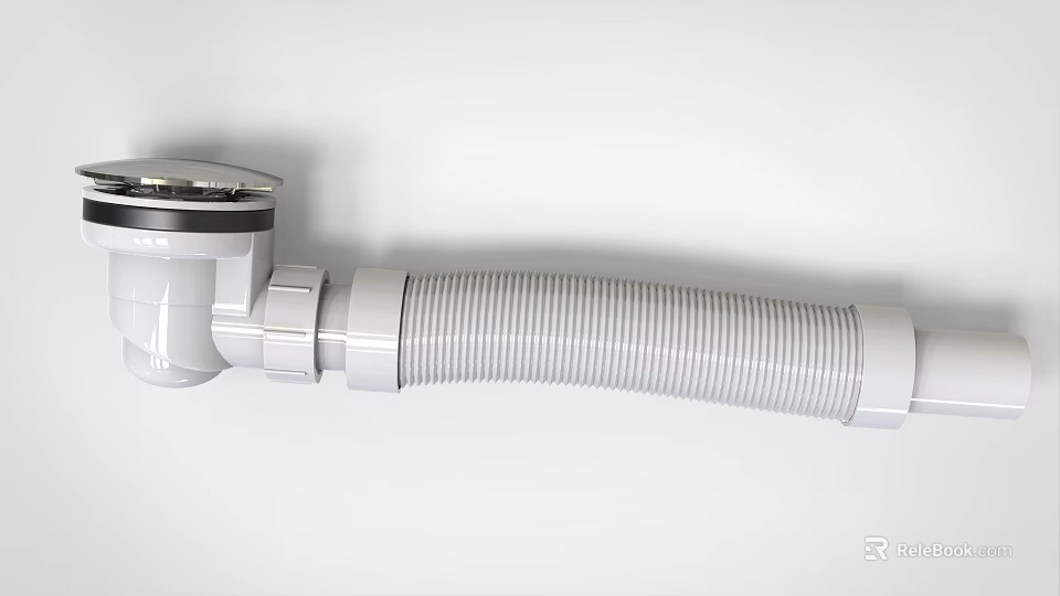 Flexible White Corrugated Plastic Pipe With Fittings For Drainage System Connection 3d model 