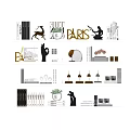 Modern Decorative Ornament Collection On White Shelves With Books Sculptures And Plants