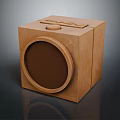 Brown Square Audio Speaker With Round Grille And Engraved Text Design Details