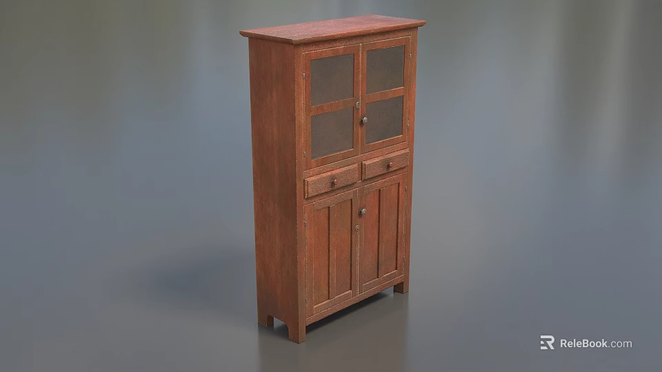 Vintage Wooden Curio Cabinet Featuring Glass Doors Drawers And Display Storage 3d model 