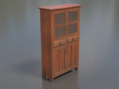 Vintage Wooden Curio Cabinet Featuring Glass Doors Drawers And Display Storage 3d model