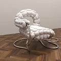 Modern White Pebble Shaped Leisure Chair With Curved Metal Frame On Wooden Floor
