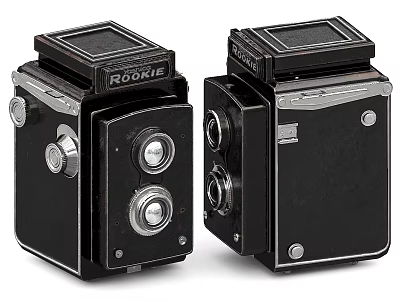 Rookie Vintage Dual Lens Cameras With Classic Black Body And Retro Design 3d model