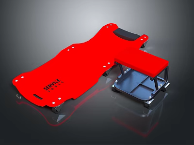 Sci-Fi Futuristic Red Medical Stretcher With Black Padding Metal Frame And Rolling Wheels XENITH 3d model