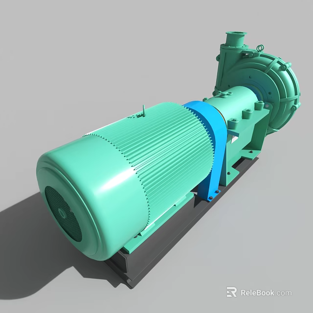 Green Horizontal Industrial Equipment With Motor Pump And Blue Connecting Component 3d model 