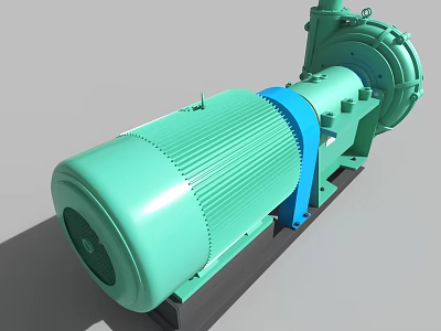 Green Horizontal Industrial Equipment With Motor Pump And Blue Connecting Component 3d model