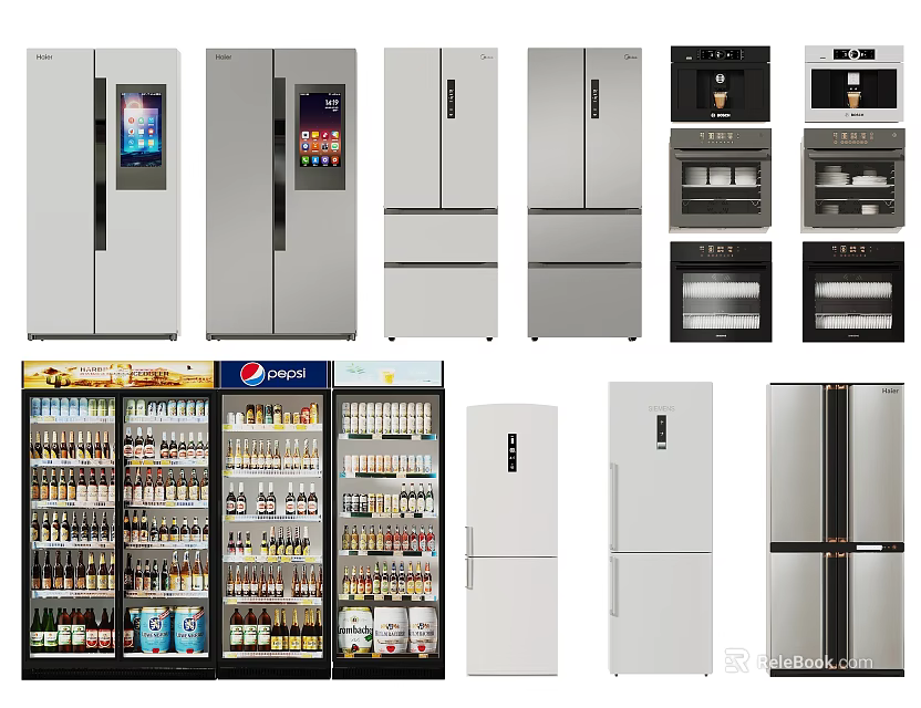 Various Types of Refrigerators and Freezers Including Double Door Upright and Commercial Display Models 3d model 