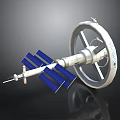 Space Station Model With Circular Module Blue Solar Panels And VASIMR Engine