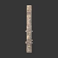 Abstract Metal Sculpture with Textured Surface and Irregular Long Strip Components on White Background