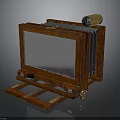 Vintage Wooden Camera With Folding Frame Brass Lens And Adjustable Base
