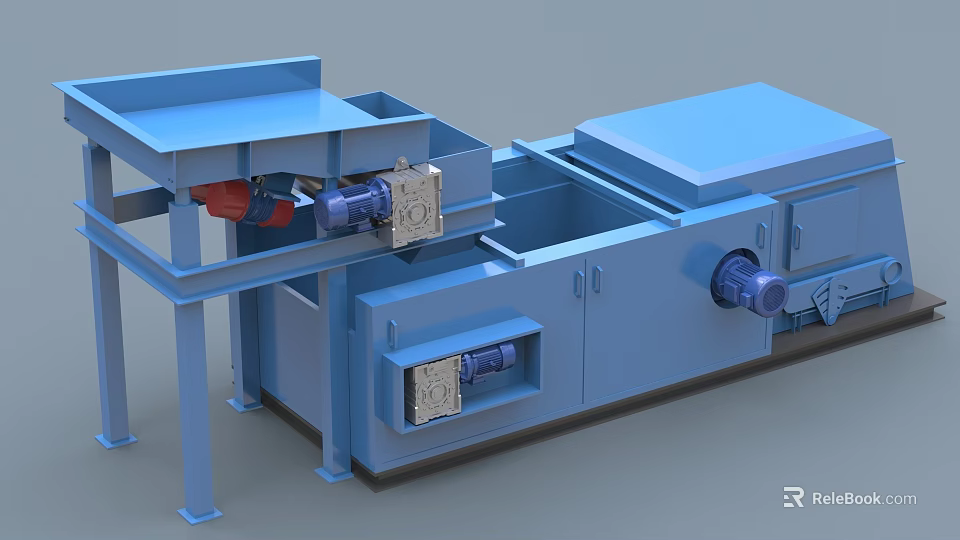 Industrial Conveyor Processing Equipment With Blue Frame Electric Motors And Mechanical Components 3d model