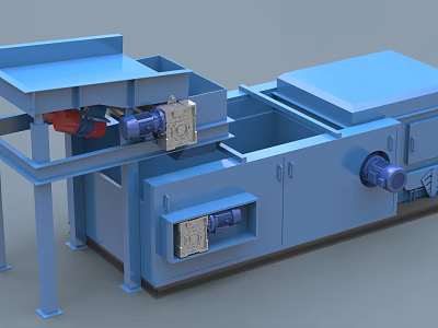 Industrial Conveyor Processing Equipment With Blue Frame Electric Motors And Mechanical Components 3d model