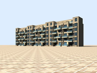 Modern Multi Storey Residential Building With Balconies And Brown Beige Exterior On Paved Ground 3d model