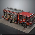 Red Fire Truck Model With Open Doors Ladder And Internal Equipment