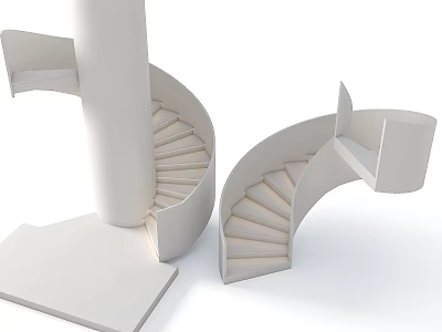 Modern White Spiral Staircase Design With Curved Steps And Central Column 3d model