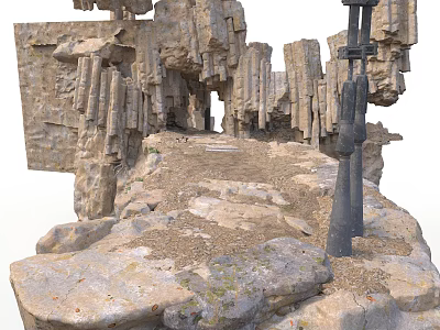 Stone Scene Components With Rocks Pillars Gravel Ground And Black Column Structure 3d model