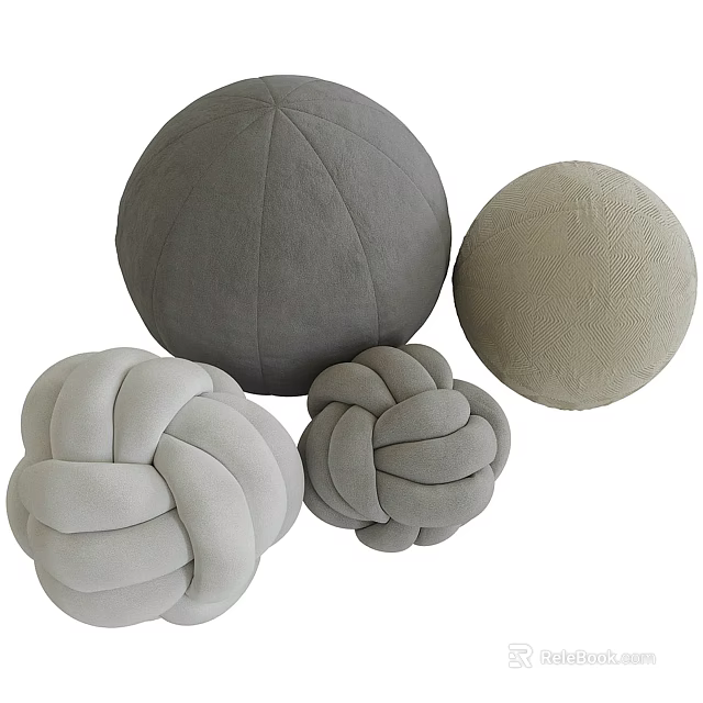 Cozy Modern Knotted and Round Gray Beige Decorative Pillows for Home Decor 3d model 