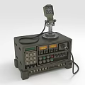 Green Headphone Speaker System With Control Panel Buttons Display Screen And Microphone