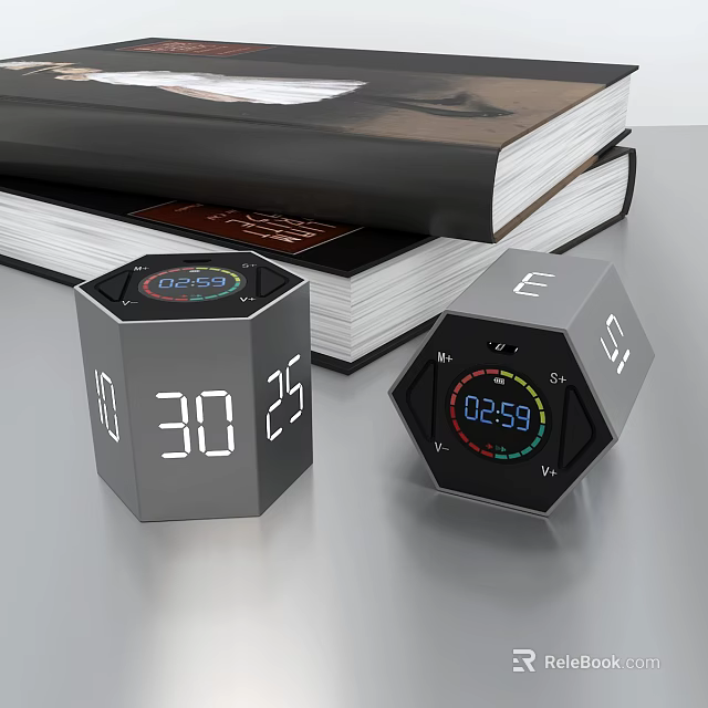 Hexagonal Digital Timer Devices With LED Time Display For Desktop Use 3d model