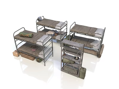 Military Clothing and Apparel Storage with Canvas Mattress on Metal Frame Foldable Beds 3d model