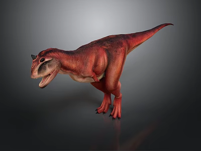 Red T-Rex Dinosaur 3D Model in Dynamic Stance on Gray Background 3d model