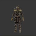 A Woman In Red And Black Full Body Hooded Armor Standing In Gray Background