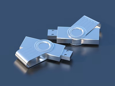 Sleek Modern USB Flash Drives With Silver Metal Rotating Design And Portable Storage 3d model