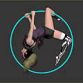 Female Character With Mechanical Leg Performing In Blue Hula Hoop On Gray Background