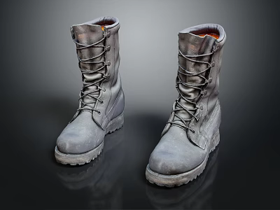 Rugged Gray High Top Boots with Laces and Thick Wear Resistant Soles 3d model