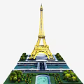 Eiffel Tower Model Display With Water Pools Road And Surrounding Greenery 3d model