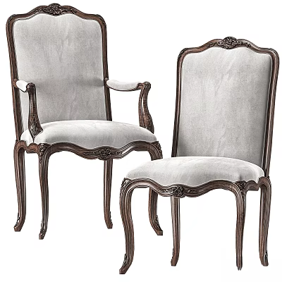 Classical Style Single Chair Design With Carved Wooden Frame And White Upholstery 3d model