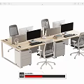 Modern Office Desk Setup With Multiple Monitors Chairs And Drawer Cabinets 3d model