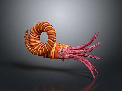 Vibrant 3D Rendered Squid With Orange And Red Striped Body Pink Tentacles And Green Eyes 3d model