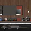Modern Wall Mounted TV Stand With Storage Compartments And Wooden Backdrop In Contemporary Living Room